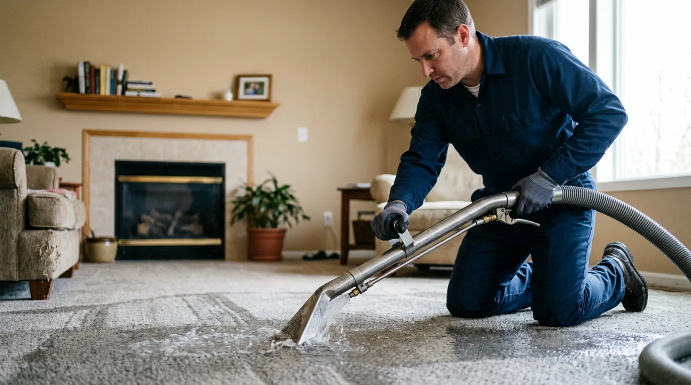 Water damage restoration technician working near Oxford Junction, IA